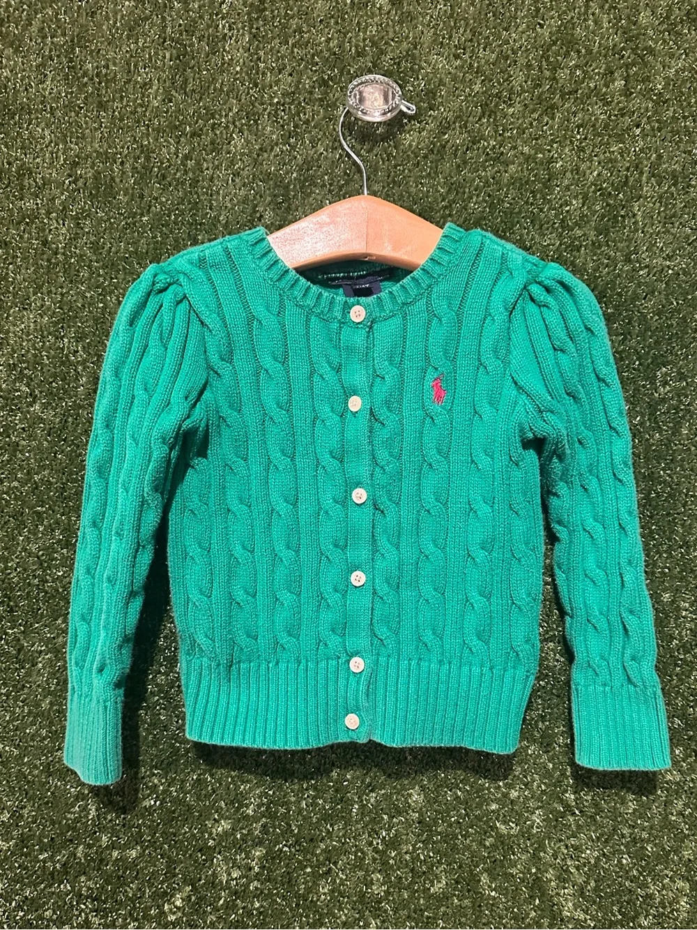 Ralph Lauren Green Cable Knit Cardigan